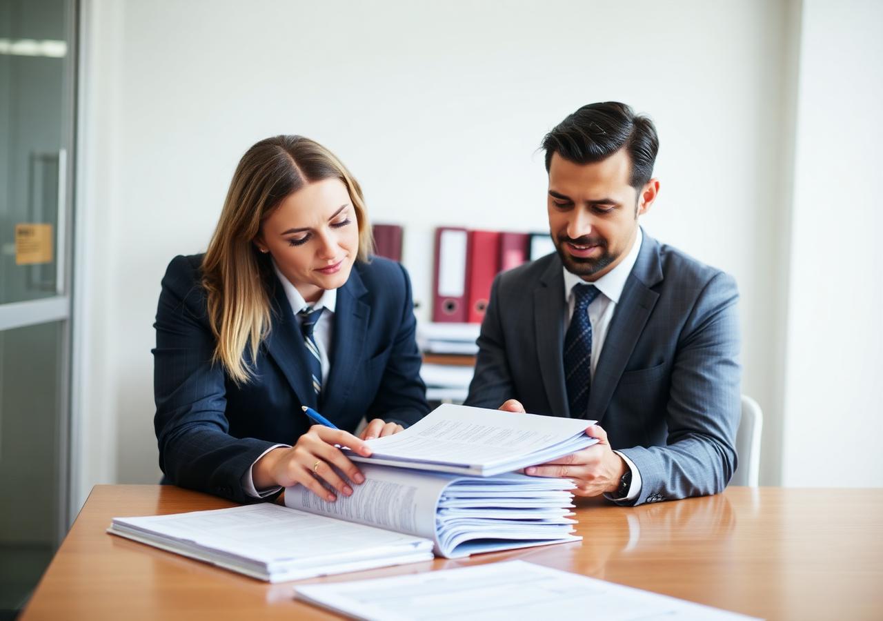 Two Home Healthcare professionals reviewing compliance documents together at a conference table